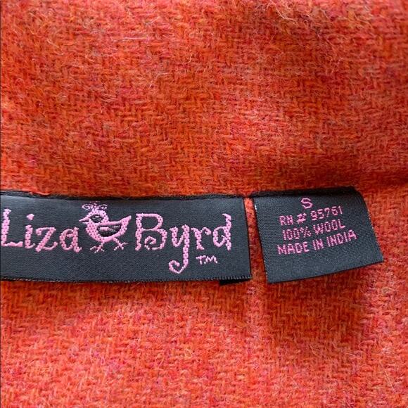 Liza Byrd Jacket Wool Tangerine Orange Blue Trim Bell Sleeve Button Front Jacket - Picture 2 of 9